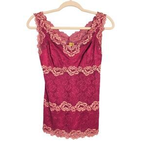Tia Lyn Top Women Size M Shades of Pink Retro Y2K Lace Trim Stretch Lined Cami